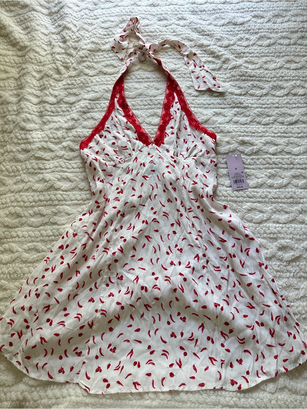Wild fable red + white chili pepper lace print halter mini dress